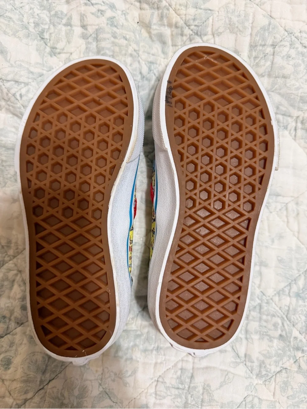 Vans Kids Slip-On Sneakers in Yellow Waldo Pattern with Red Trim